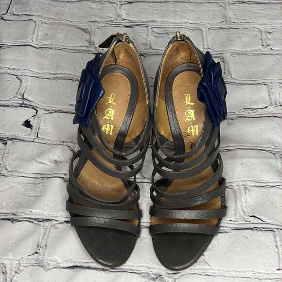 LAMB brand gray and navy leather heels - Picture 6 of 11